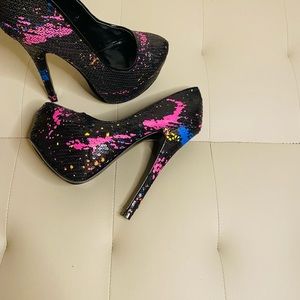 Paint splatter sequins heels